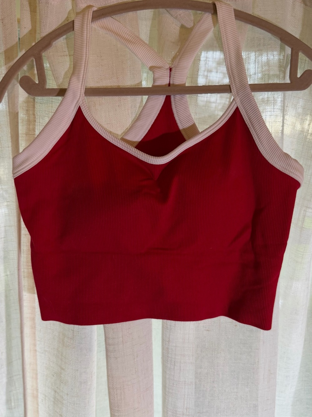 Velocity Red Ribbed Crop Tank with White Trim